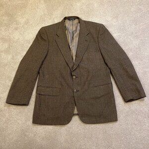 Vintage Burberry Suit Jacket Men 42 Brown Tweed Lambs Wool Plaid Scotland Blazer